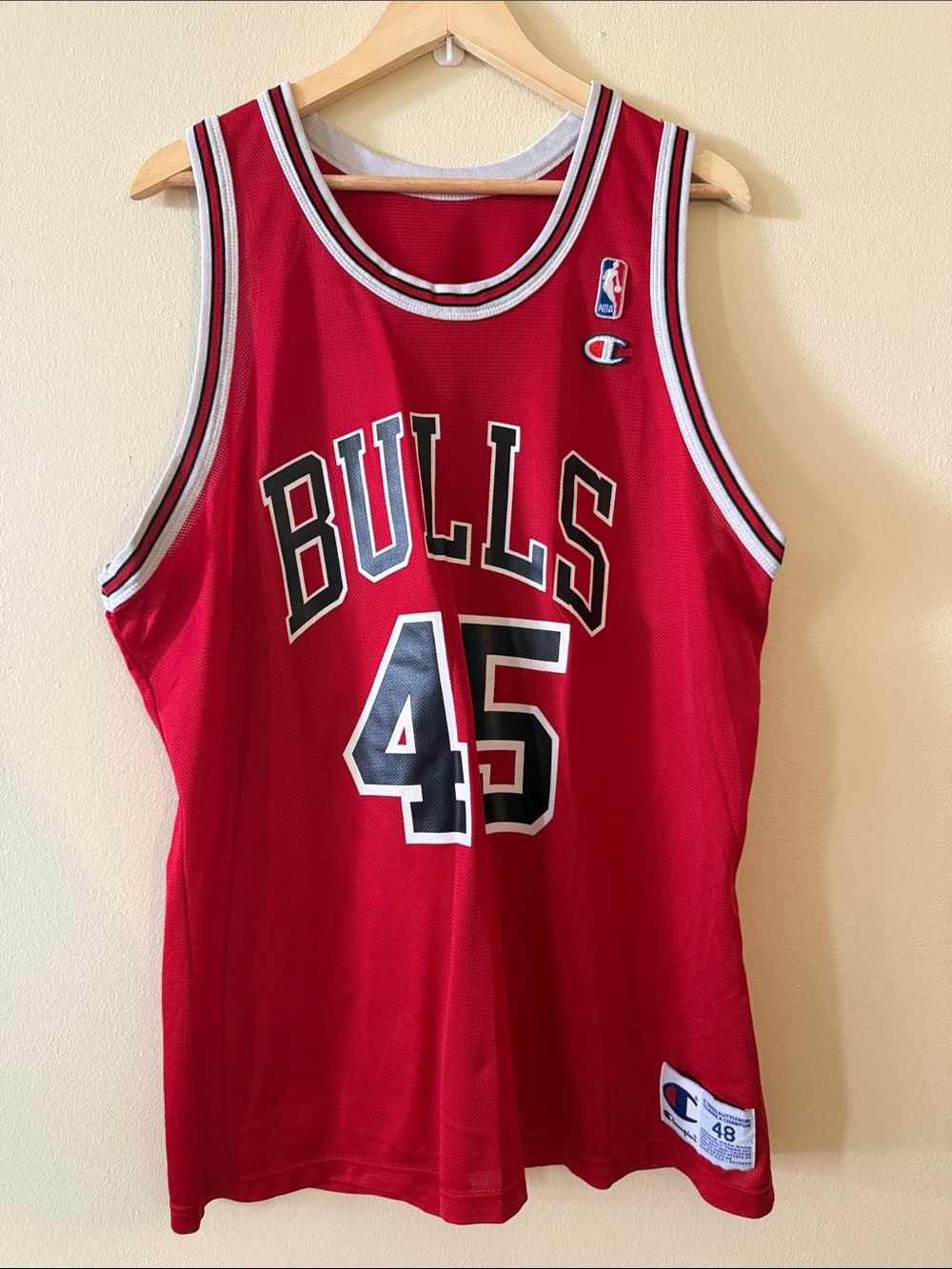 Champion Red Chicago Bulls #45 Basketball Jersey with Black & White Trim
